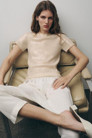 SEQUINNED KNIT TOP - Vanilla by Zara - Image 0