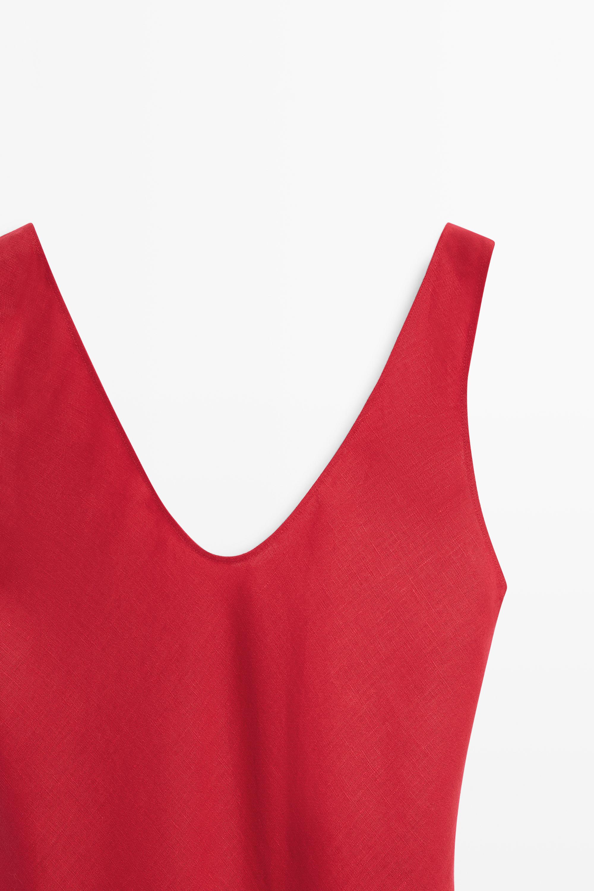 100% linen strappy midi dress