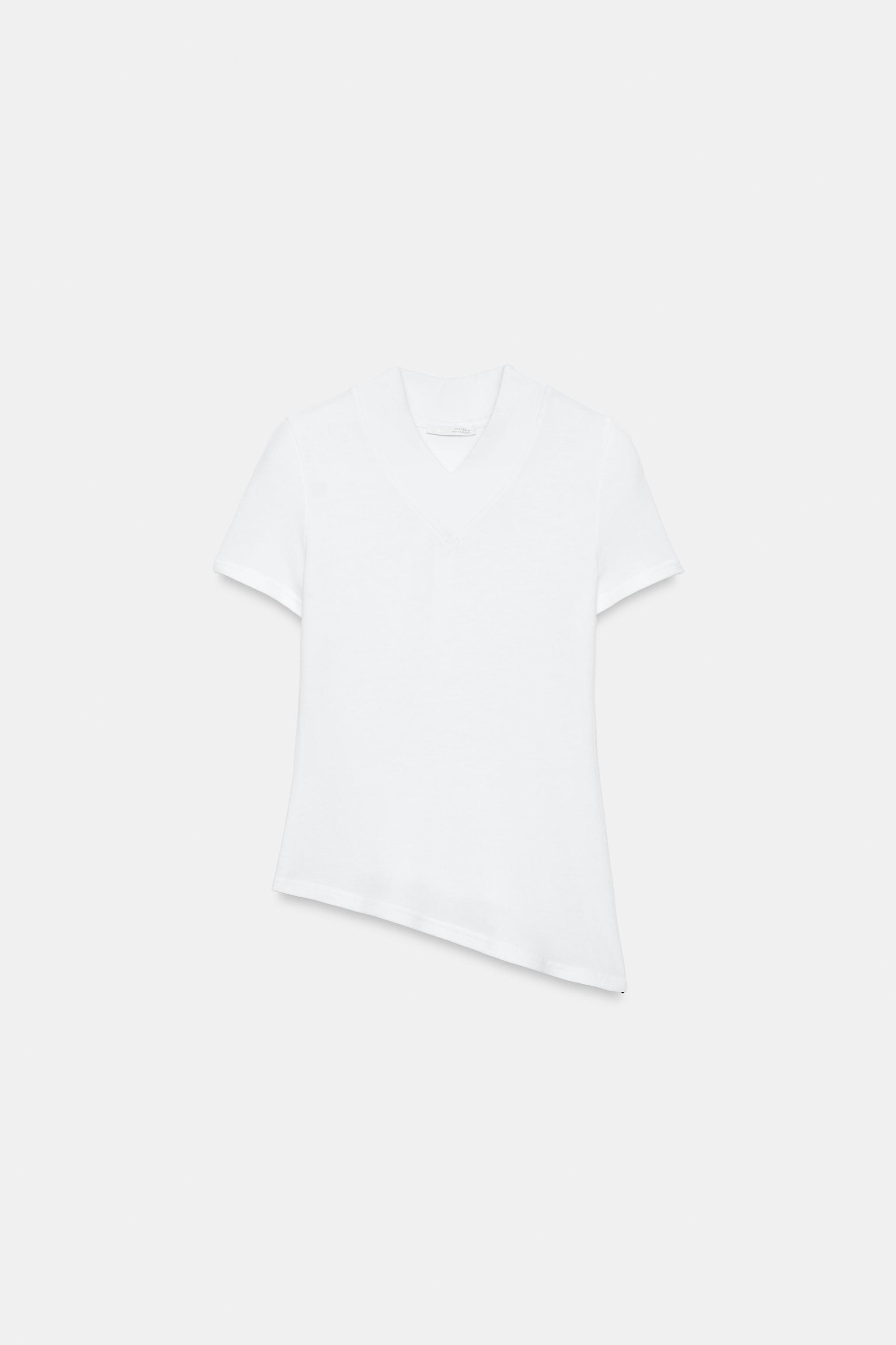 ASİMETRİK V YAKA T-SHIRT - Görsel 9