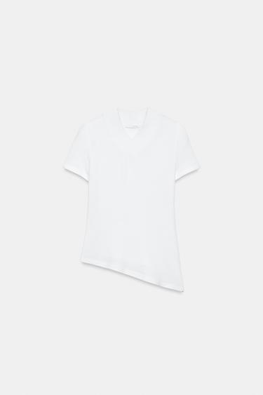 T-SHIRT COL V BAS ASYMÉTRIQUE - Blanc de Zara - Image 8