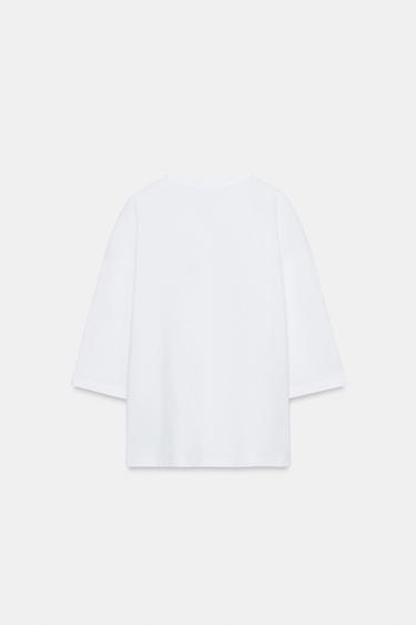 T-SHIRT RUSTIQUE MANCHES 3/4 - Blanc de Zara - Image 5