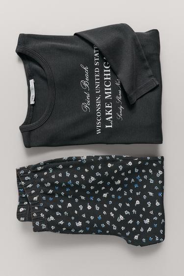 AGES 6-14 / TEXT AND FLORAL PYJAMAS - Anthracite grey by Zara