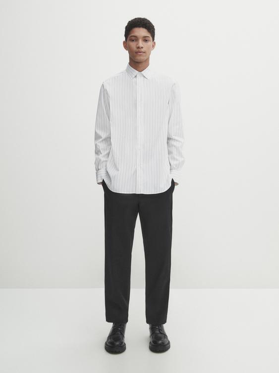 Relaxed fit striped poplin cotton shirt