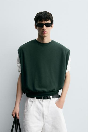 PIQUÉ TEXTURED INTERLOCK GILET - Duck green by Zara