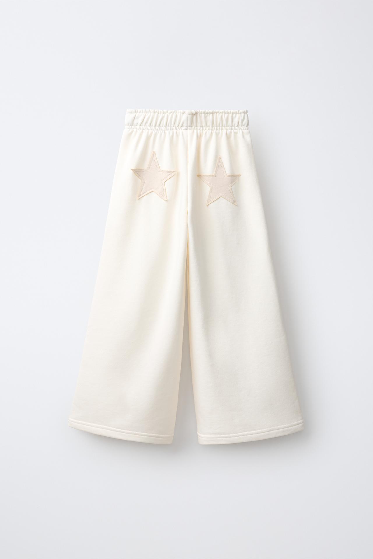 STAR PATCH WIDE LEG PANTS — Sand