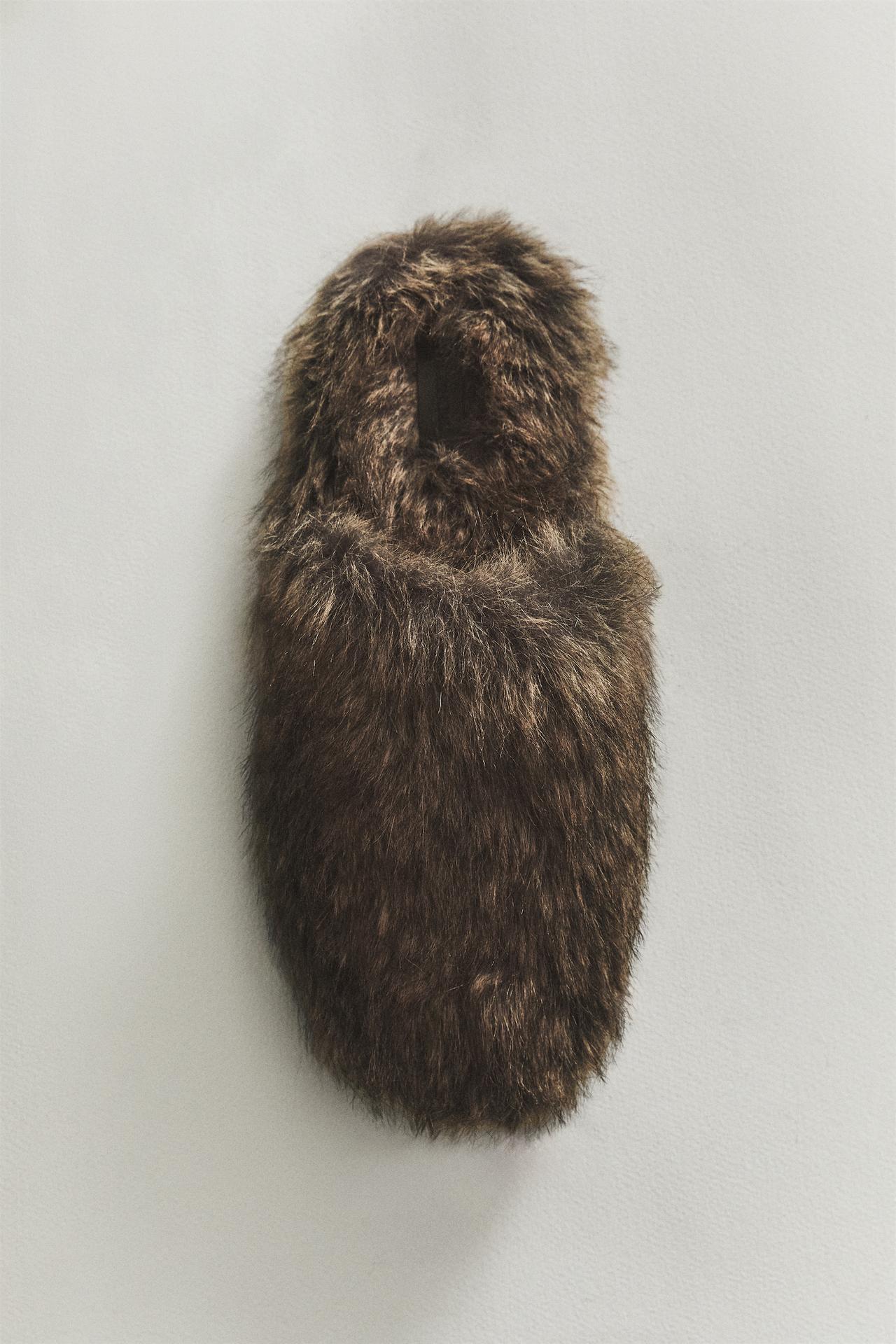 MARLED FAUX FUR SLIPPERS — Brown
