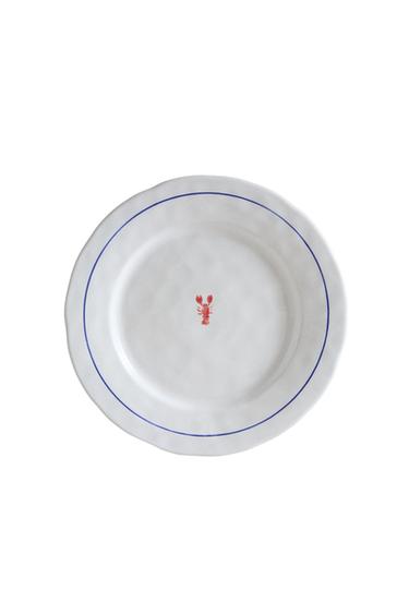 STONEWARE LOBSTER DINNER DISH - أزرق / أبيض الخاص بـ Zara