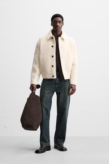 BOUCLÉ-JACKE AUS WOLLMISCHGEWEBE - Cremefarben von Zara