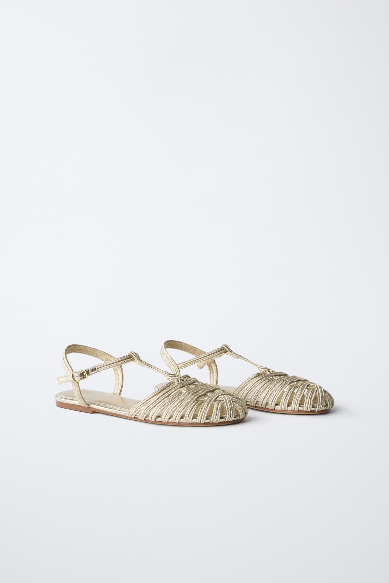 METALLIC FISHERMAN SANDALS — Gold