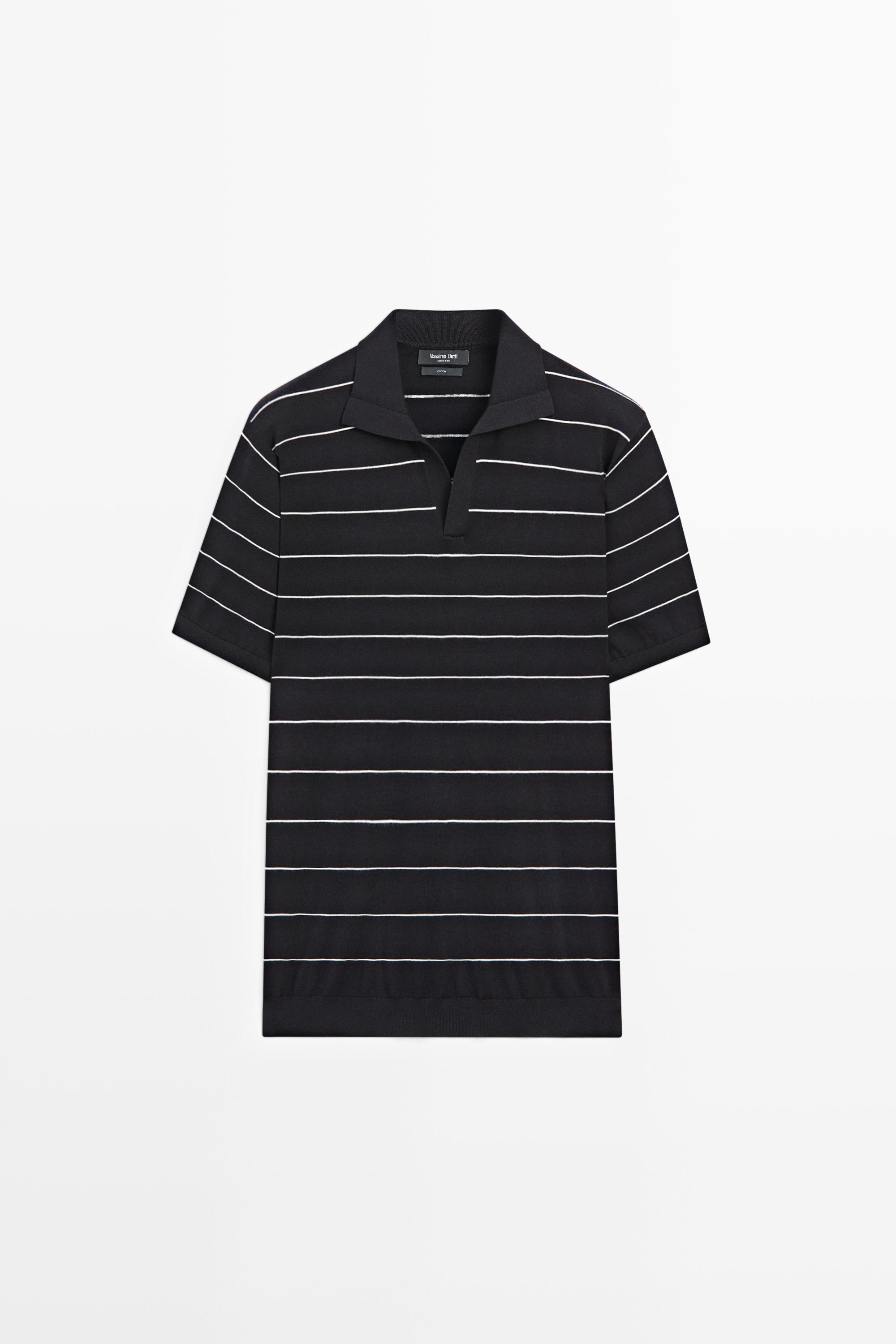 100% cotton striped knit polo sweater