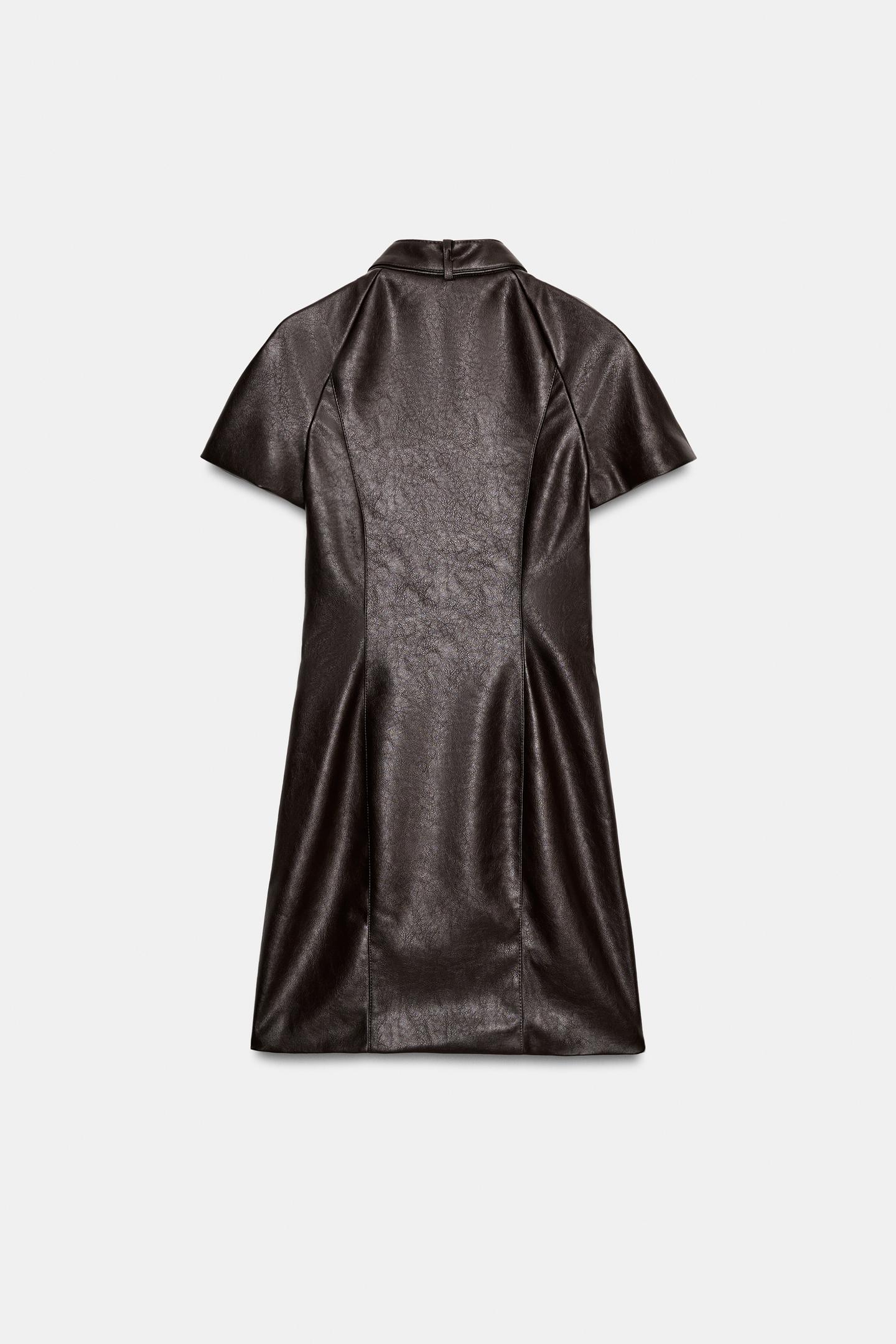 Женское платье Zara Faux Leather Mini Dress with Buckle, цвет: Тёмный коричневый — фото 7