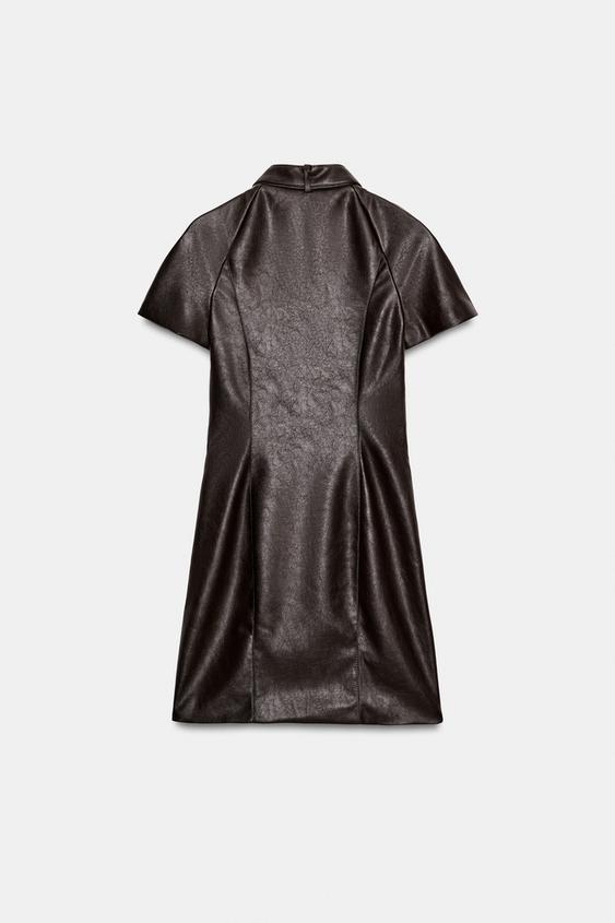 zara cream faux leather dress MINI WITH BUCKLE - Dark brown Strapless dress
