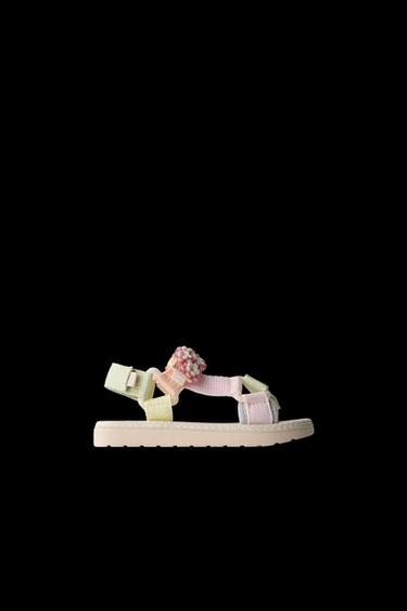 Zara FLORAL STRAP SANDALS - Pink - Image 0