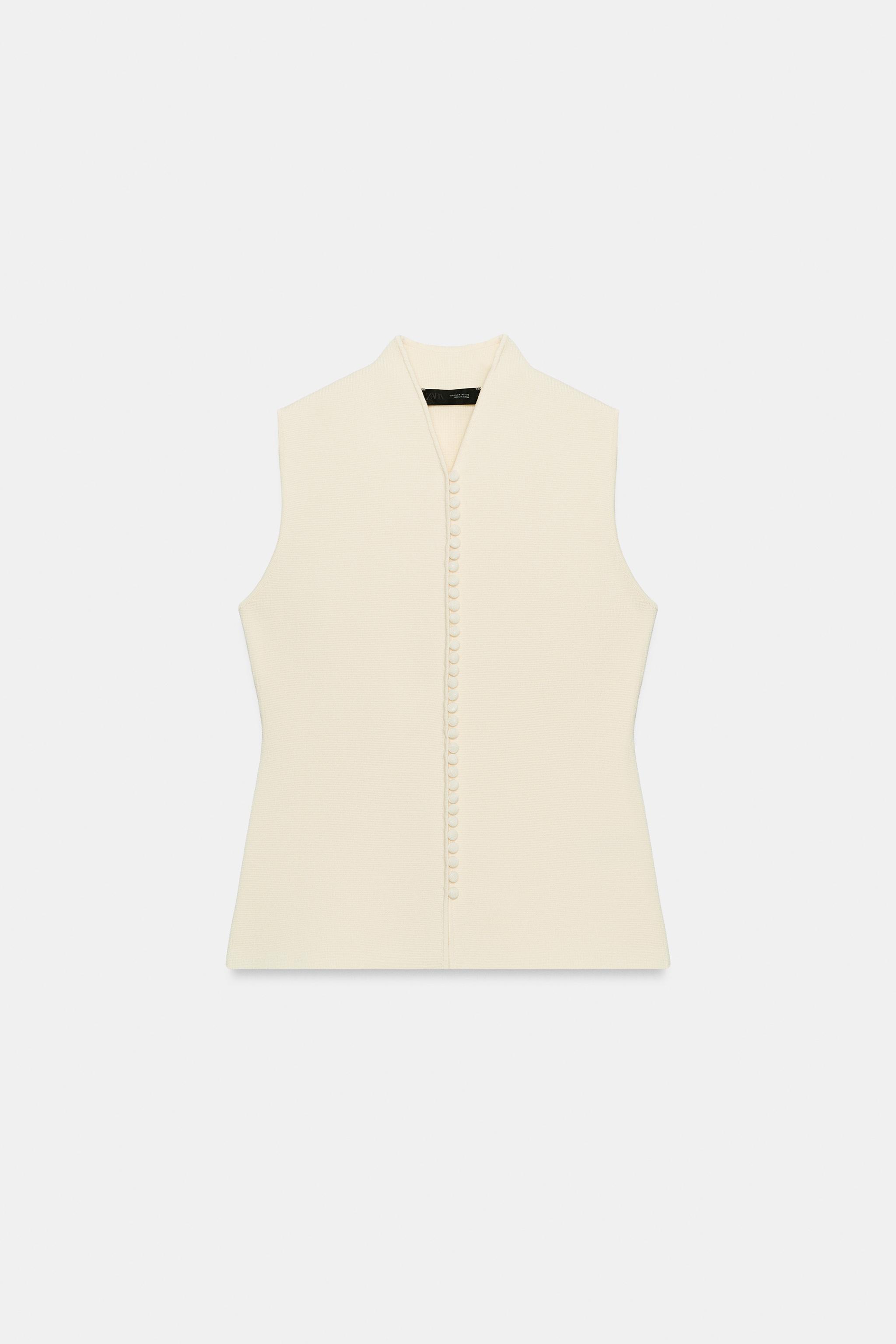 KNIT VEST TOP WITH COVERED BUTTONS