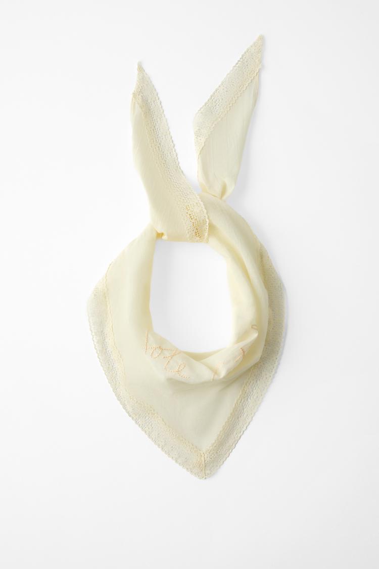 EMBROIDERED LACE BANDANA SCARF — Ecru