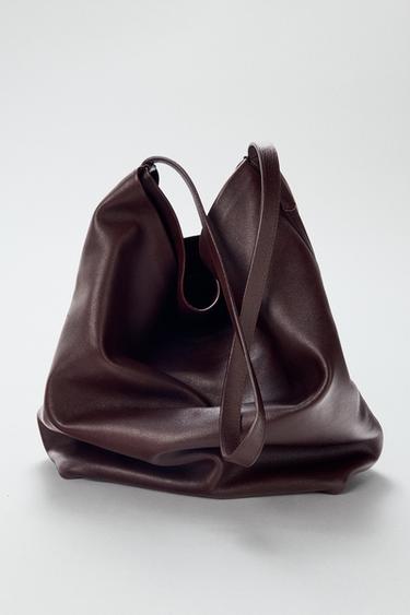 DOUBLE COMPARTMENT LEATHER BUCKET BAG - Burgundy Red by Zara