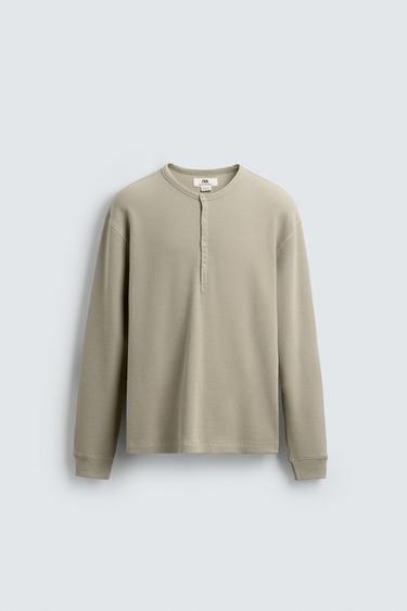 TRIČKO S VAFLETOVÝM LÍMCEM LIMITED EDITION - střední přírodní od Zara