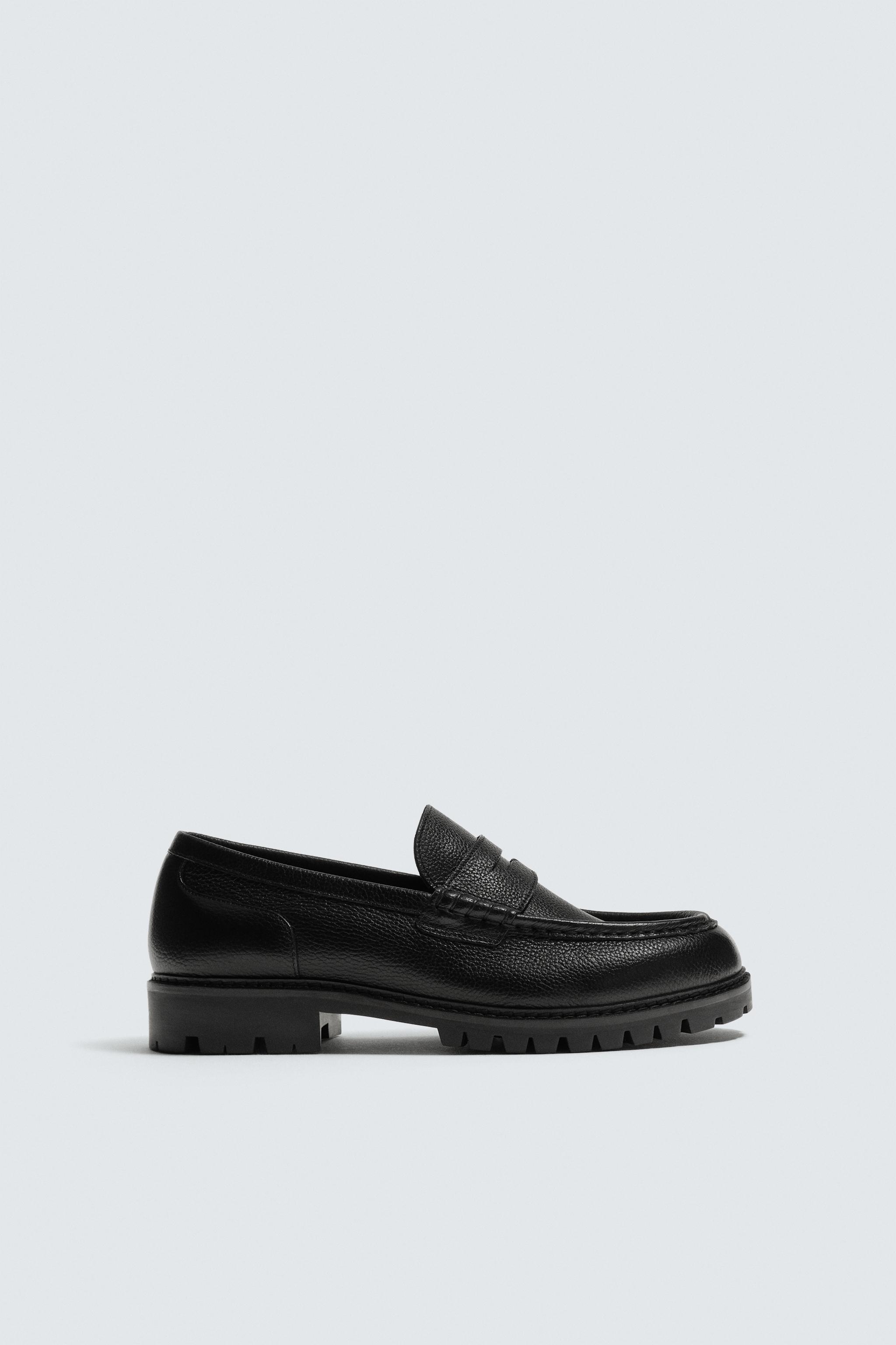 LEATHER TRACK SOLE PENNY LOAFERS