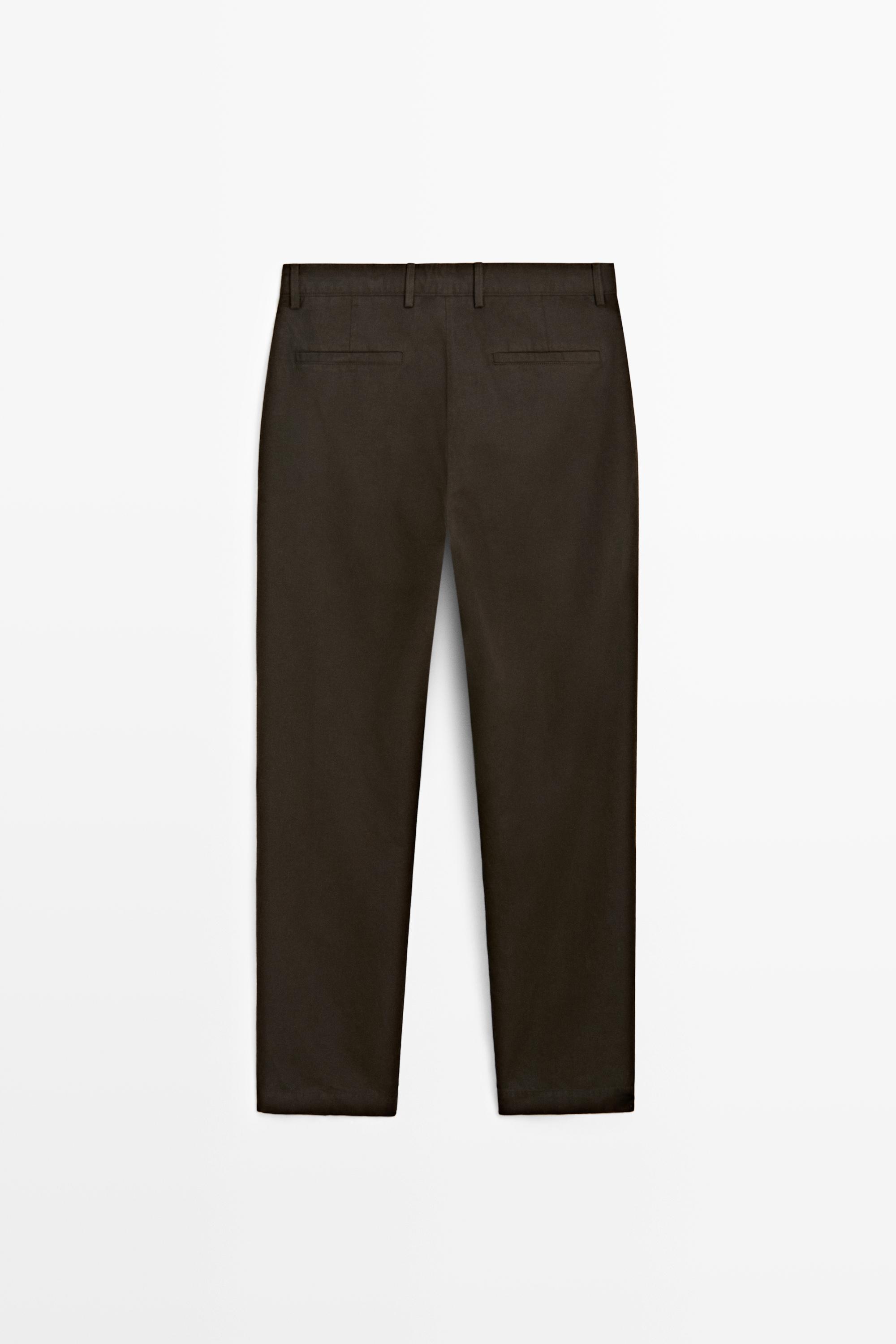 Pantalon straight à pinces en lin et coton