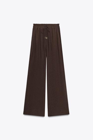 COTTON GAUZE WIDE-LEG TROUSERS - Brown by Zara