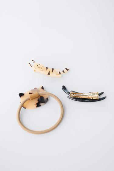 PACK OF KITTEN HAIR TIE AND CLIPS - Tortoiseshell by Zara - Image 1