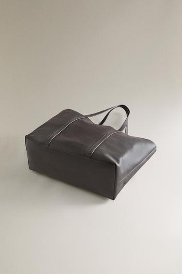 SAC CABAS CUIR - Marron chocolat de Zara - Image 3