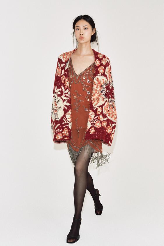 MANTEAU EN MAILLE JACQUARD FLORAL - Multicolore de Zara - Image 0