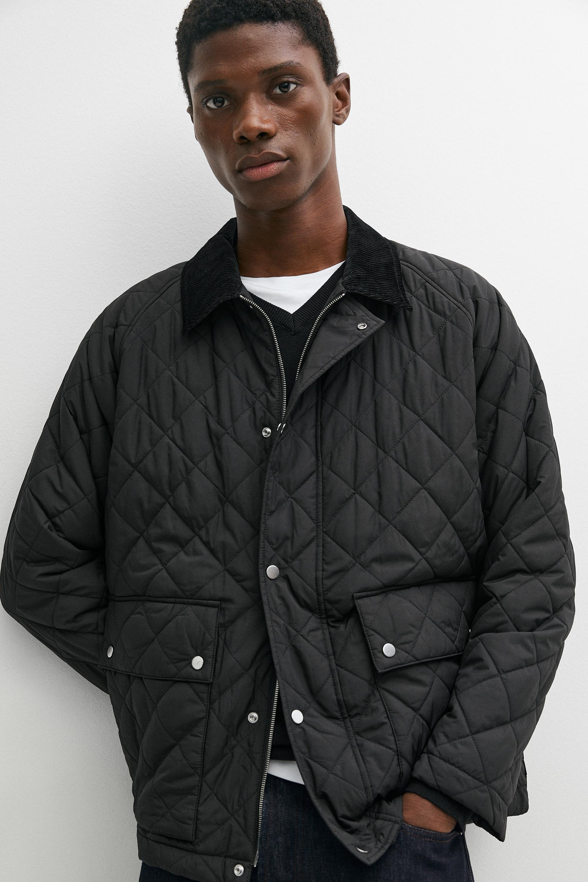 Quilted jacket with corduroy collar