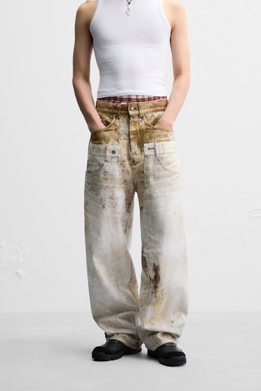 DOUBLE WAISTBAND PRINT JEANS X ANDERSSON BELL - Yellow by Zara