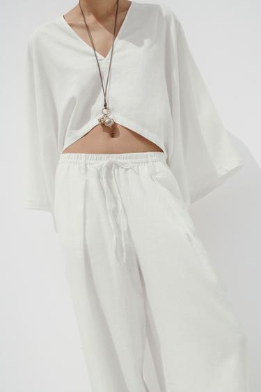 PANTALON AVEC LIN - Blanc cassé de Zara - Image 1