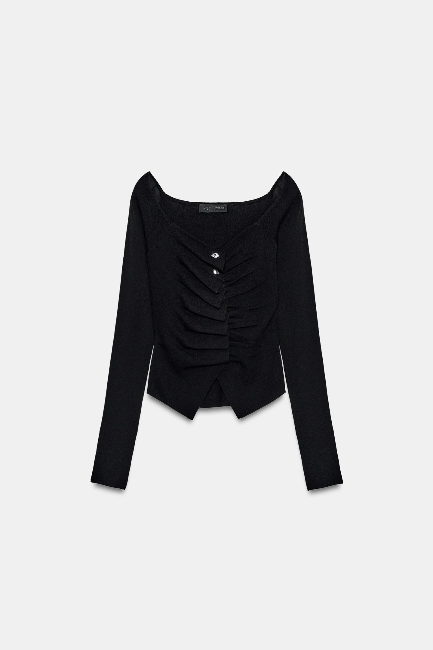 Женский топ Zara Draped Knit Top, цвет: Чёрный — фото 5