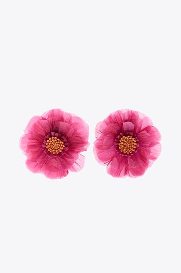 Zara RAFFIA FLOWER EARRINGS - Pink