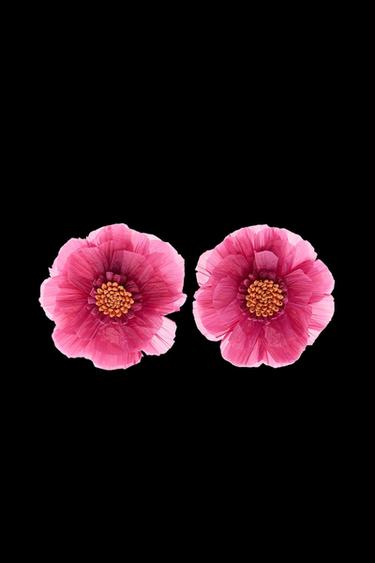 RAFFIA FLOWER EARRINGS - Pink by Zara