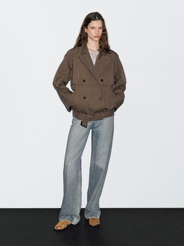 Zara Short trench coat with belt detail - Brown - Image 0