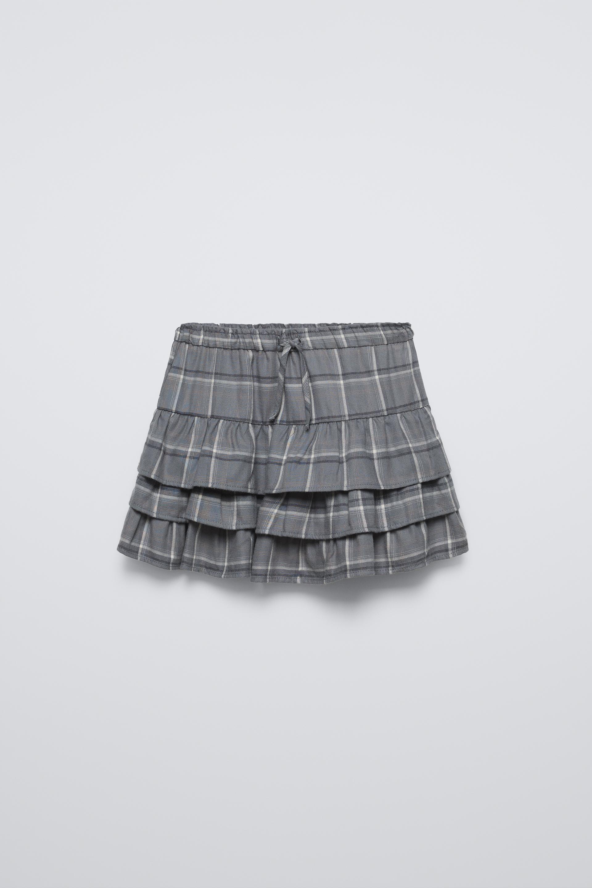 CHECKED RUFFLED SKIRT Light grey ZARA India