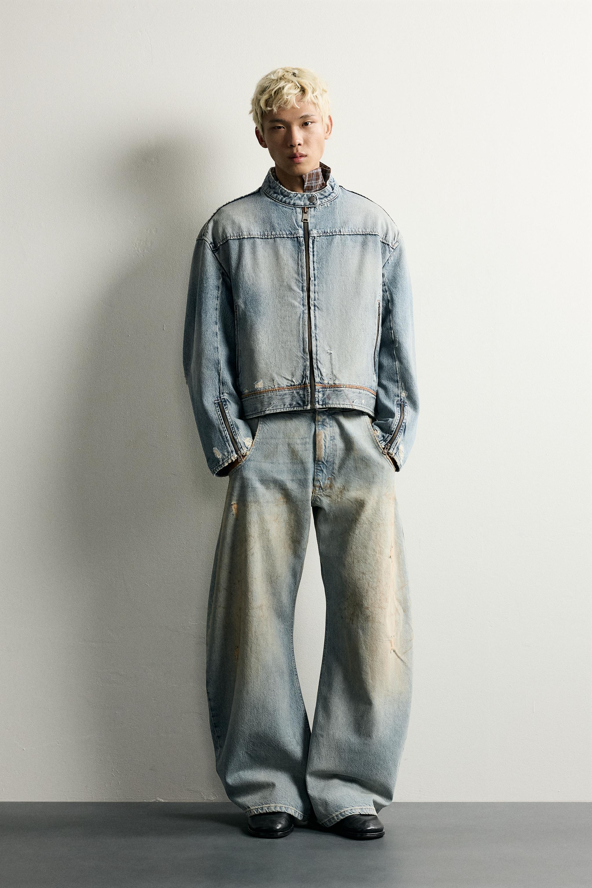CROPPED DENIM BIKER JACKET - Mid-blue | ZARA United States