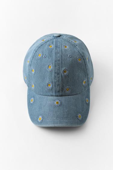 CASQUETTE EN DENIM BRODERIES MARGUERITES - Bleu de Zara