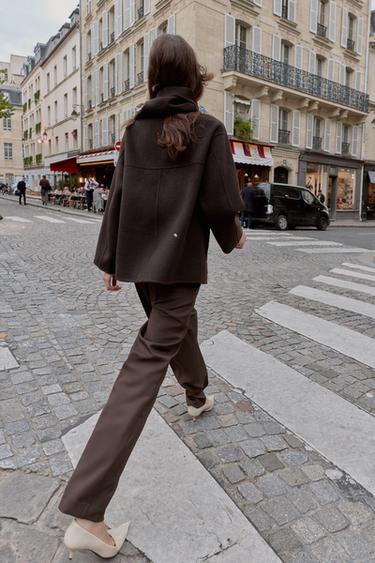 MANTEAU COURT ÉCHARPE AVEC LAINE - Marron de Zara - Image 3