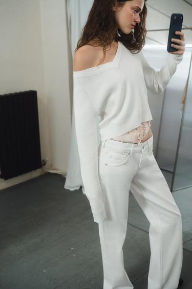 V-NECK KNIT JUMPER - White by Zara - Image 3