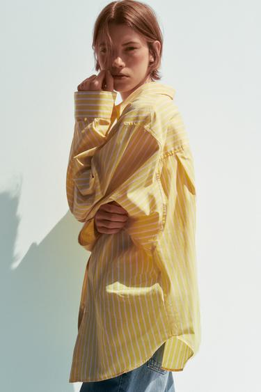CHEMISE EN POPELINE OVERSIZE À RAYURES - Jaune de Zara - Image 3