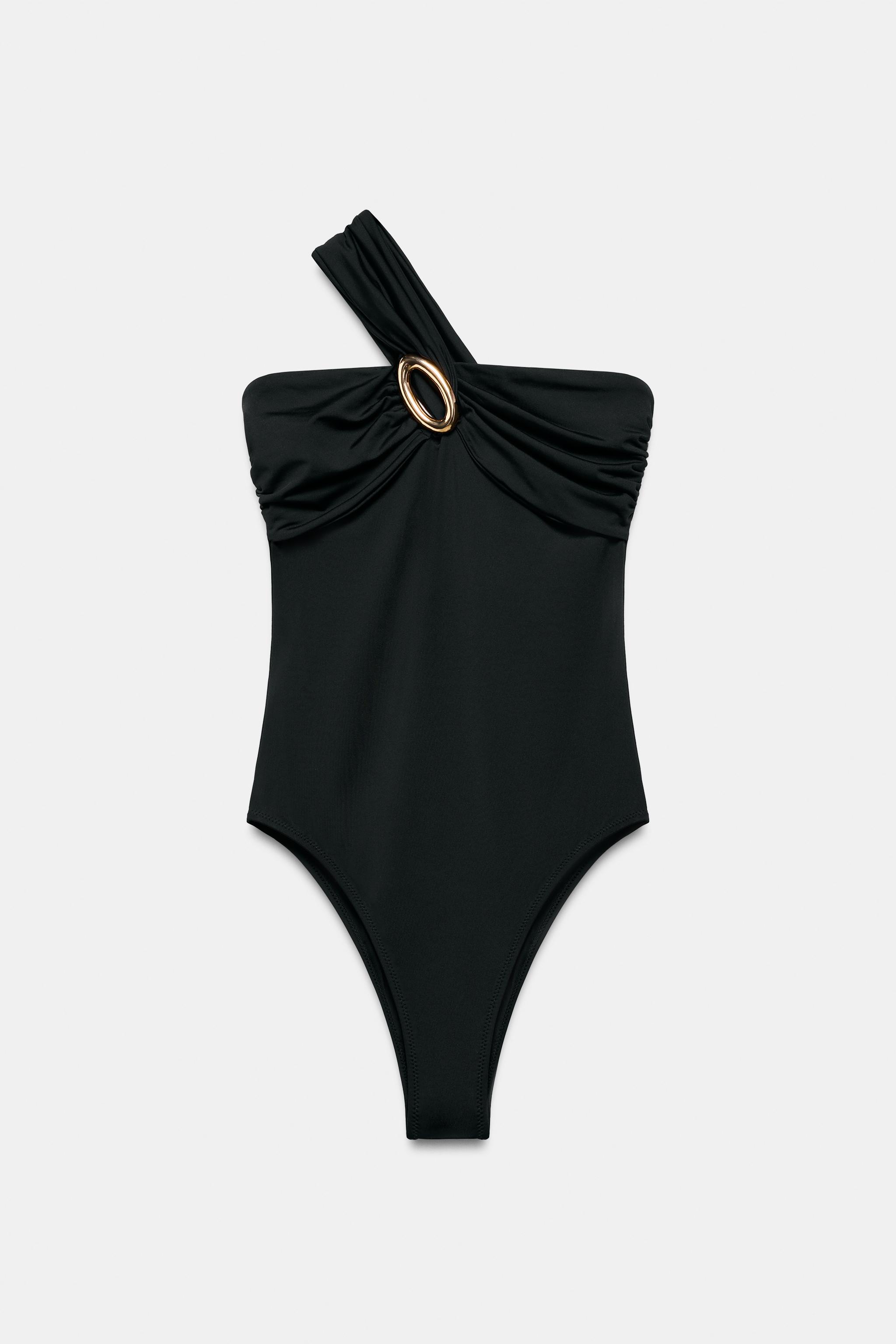 ASYMMETRIC STRAP SWIMSUIT WITH METAL DETAIL