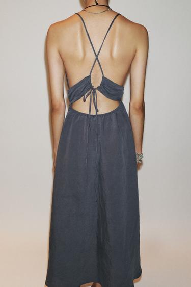 Zara FLOWY MIDI DRESS - Charcoal gray