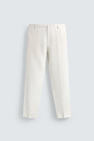 100% LINEN REGULAR FIT TROUSERS - White by Zara