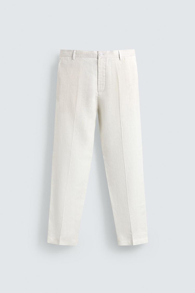 ZARA 100% LINEN REGULAR FIT TROUSERS