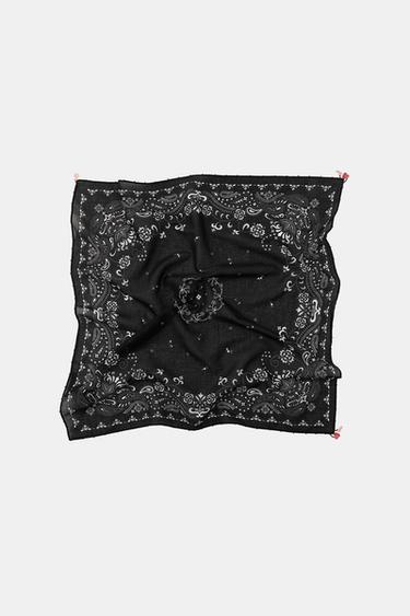 PAISLEY PRINT SCARF WITH FLORAL BEADING - Brown by Zara