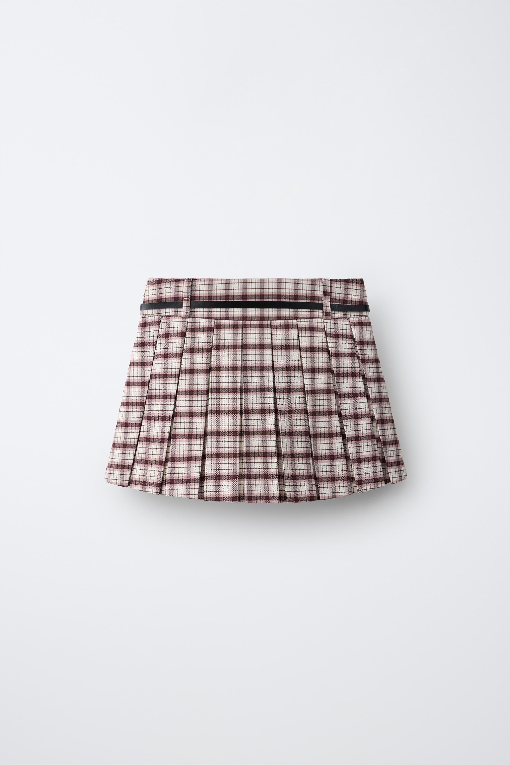 PLAID PLEATED SKORT — Pink