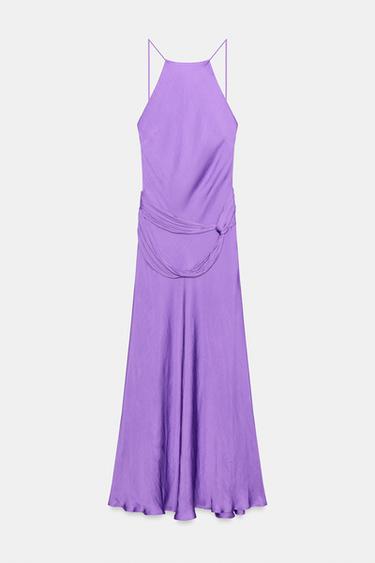 SATIN HALTER MIDI DRESS - Purple by Zara - Image 0