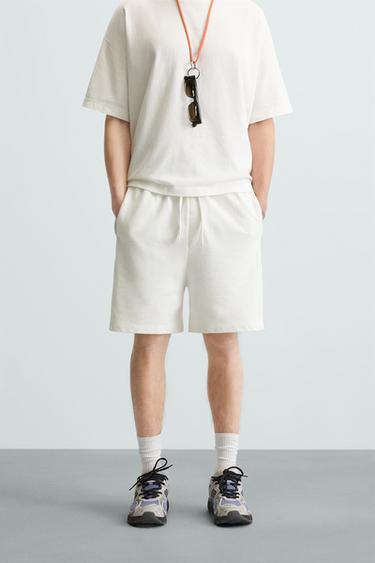 Zara WASHED JOGGER SHORTS - Oyster-white
