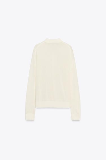 PLAIN KNIT POLO SHIRT - Ecru by Zara - Image 6