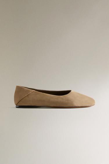 SPLIT LEATHER AND LEATHER BALLERINAS - Brown by Zara - Image 0